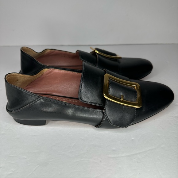 Bally Switzerland Janelle Leather Black Flat/Slipper Gold Accent Sz 37 (US 6.5) - Picture 2 of 12